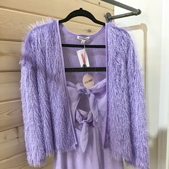 purple shaggy cardigan